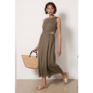 Michael Stars Dress Camille Cut Out Womens Size Small Midi Olive Green